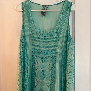Johnny Was Turquoise Lace Tank Top